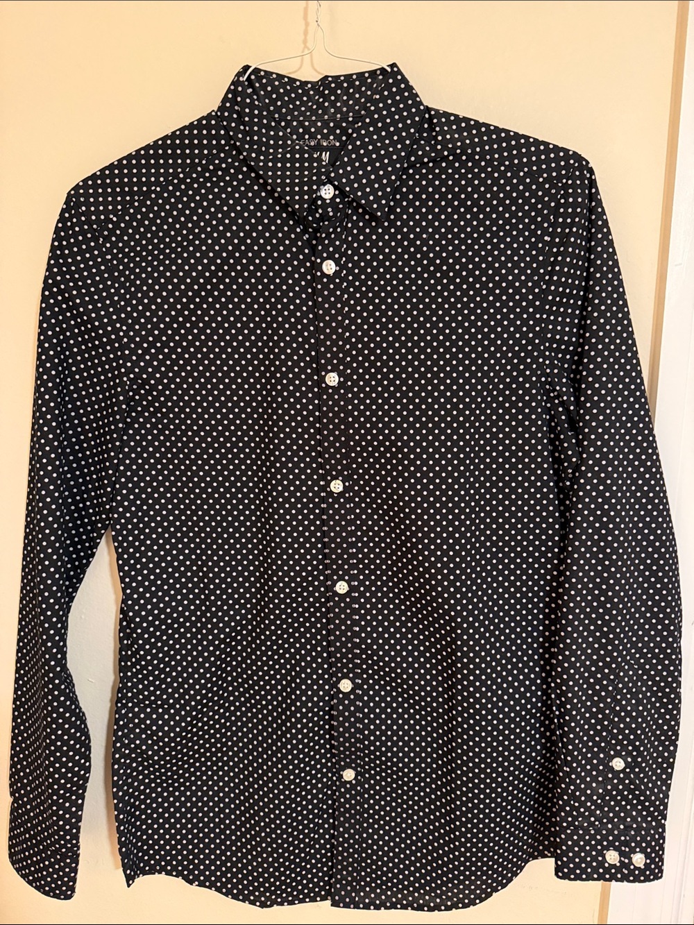 H&M Black Button-Down Shirt with White Polka Dots